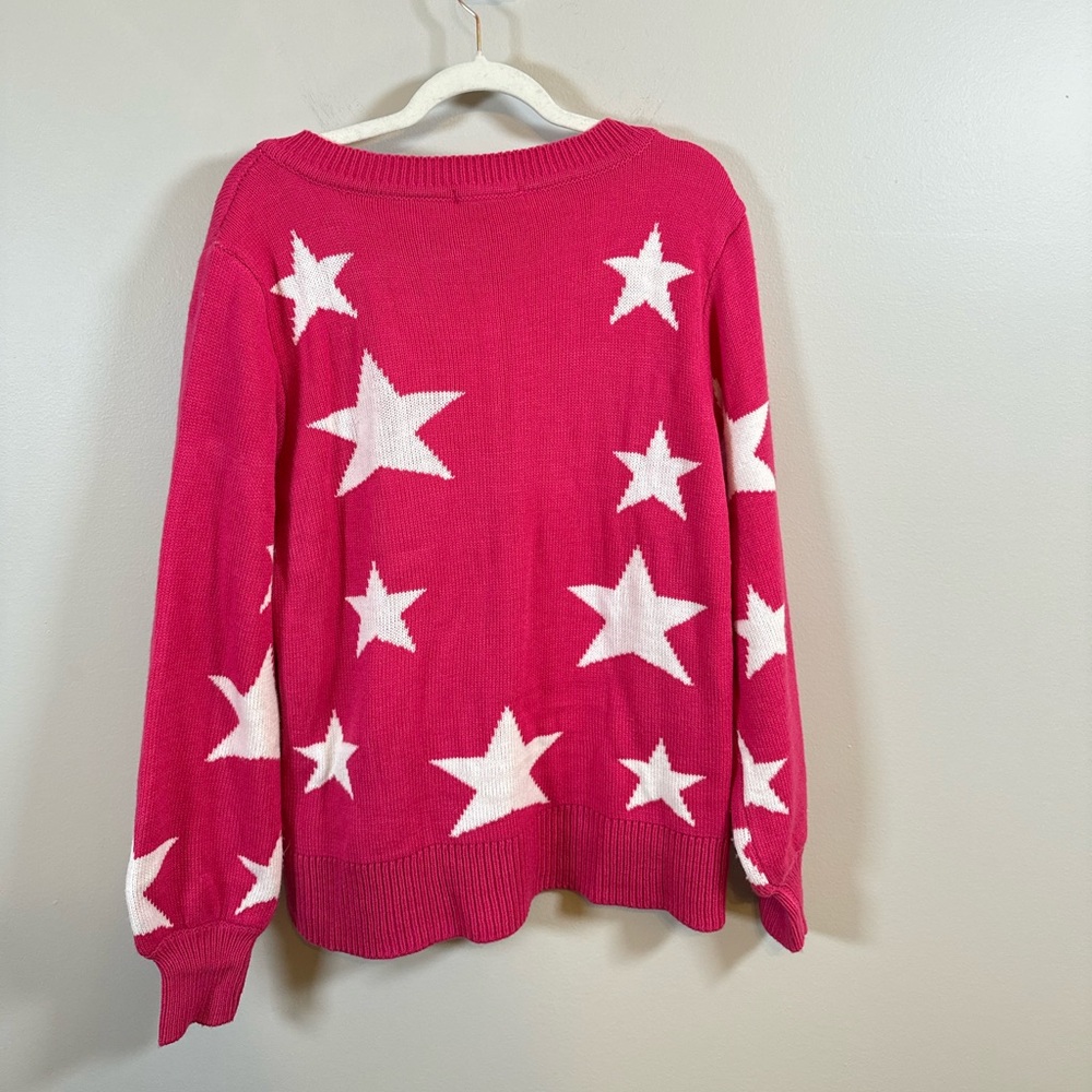Judith March • Hot Pink MAMA Chenille Patch Star Varsity Oversized Sweater Sz M - Picture 8 of 9